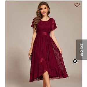 Ever Pretty Burgundy High Low Lace Dress